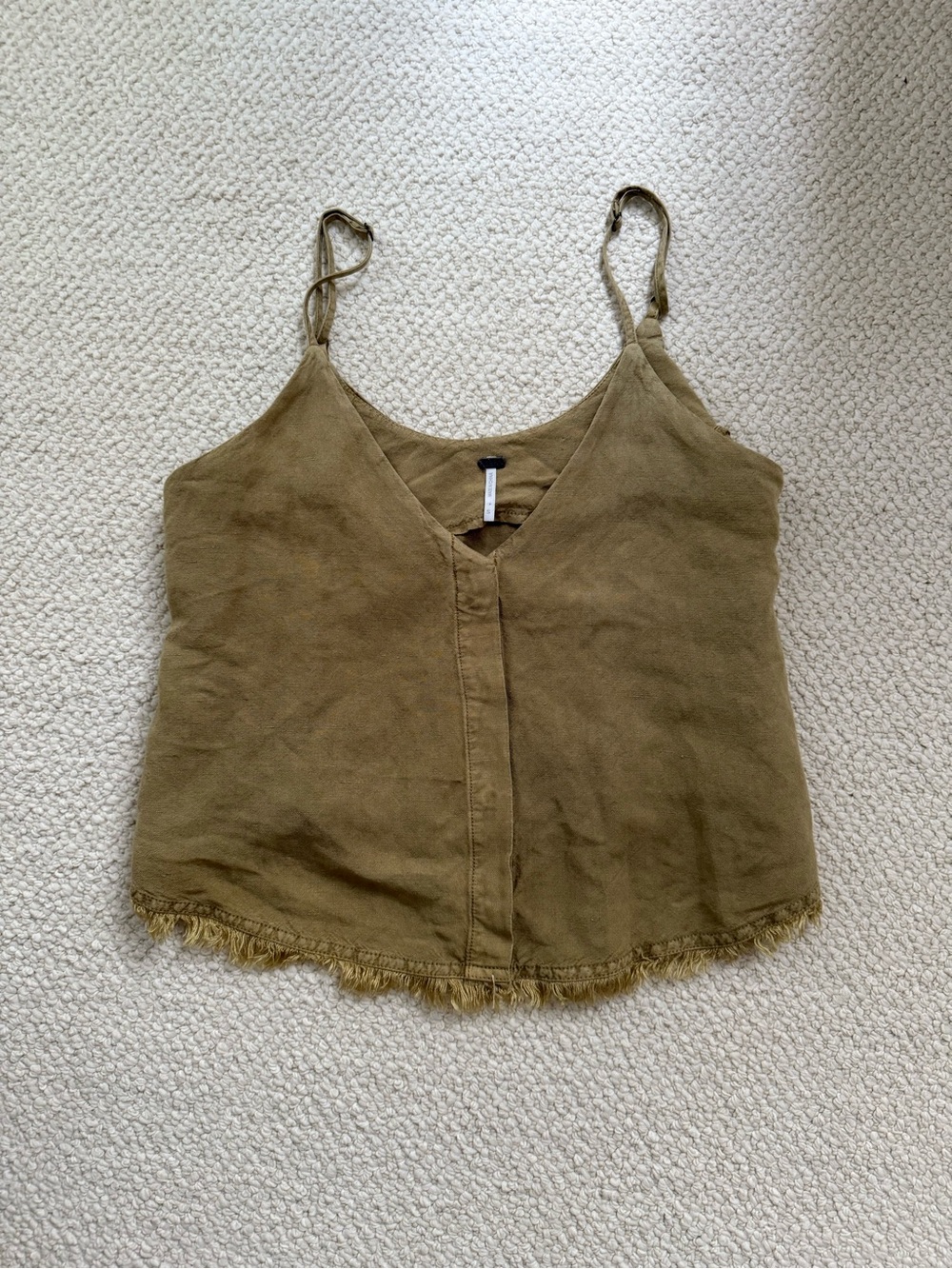 Olive Green Linen-Blend Fringe Cami Top